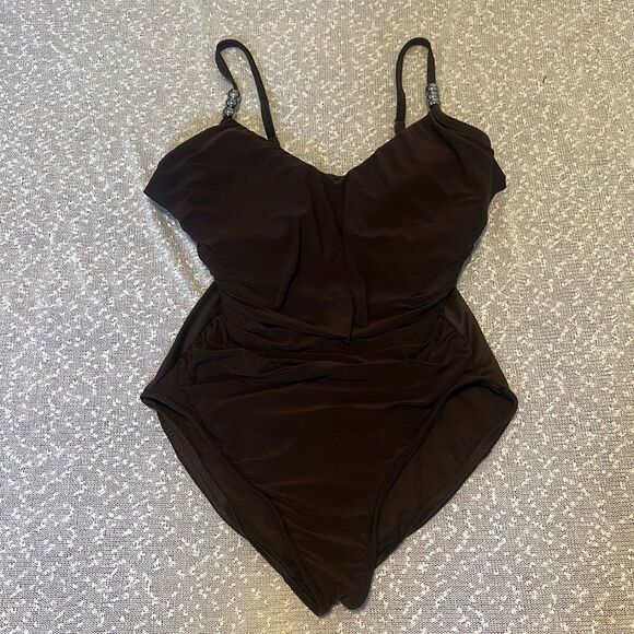 MAGICSUIT Isabel One Piece Swimsuit Brown Flouncy Slimming Tummy Control Swim 12 - Picture 2 of 14